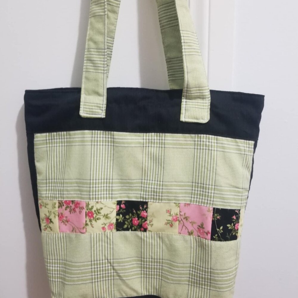 Shoulder Tote Bag, Handbag, Green Market Bag, Purse, Country, Quilted, Handmade